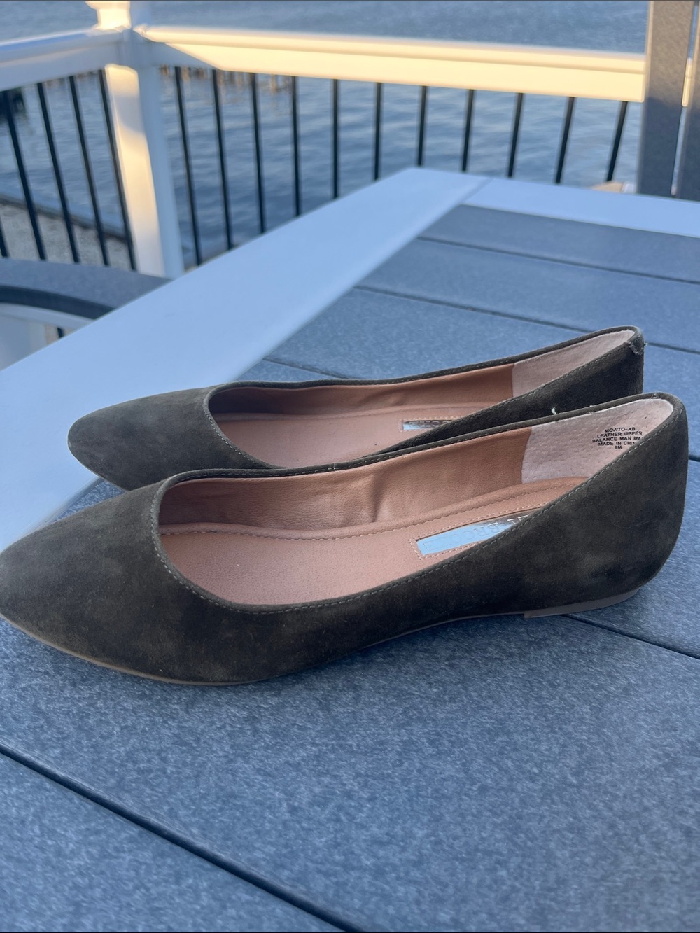 Audrey Brooke Olive Suede Pointed Toe Flats